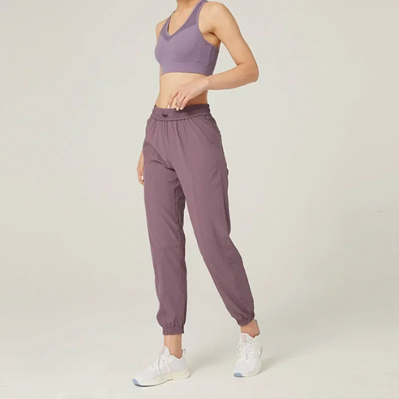 Heidi-Mode | Stoff Schnürsenkel Lauf Sport Joggers Frauen Schnell Trocknend Athletic Fitness Trainings Sweatpants mit Zwei Taschen Bewegung Hosen