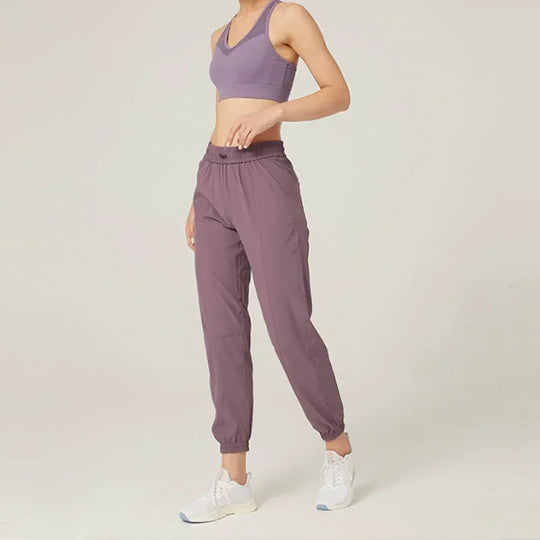Heidi-Mode | Stoff Schnürsenkel Lauf Sport Joggers Frauen Schnell Trocknend Athletic Fitness Trainings Sweatpants mit Zwei Taschen Bewegung Hosen