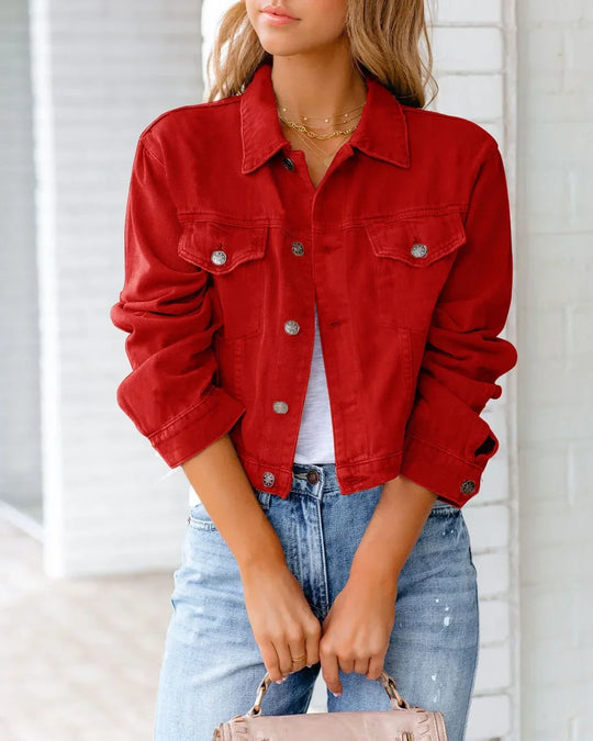 Heidi-Mode | Kurze Taschenjacke Mode Streetwear Einfache Knopf Trend Frauen Denim Jacken Lange Ärmel Herbst Neu Denim Denim Jacken