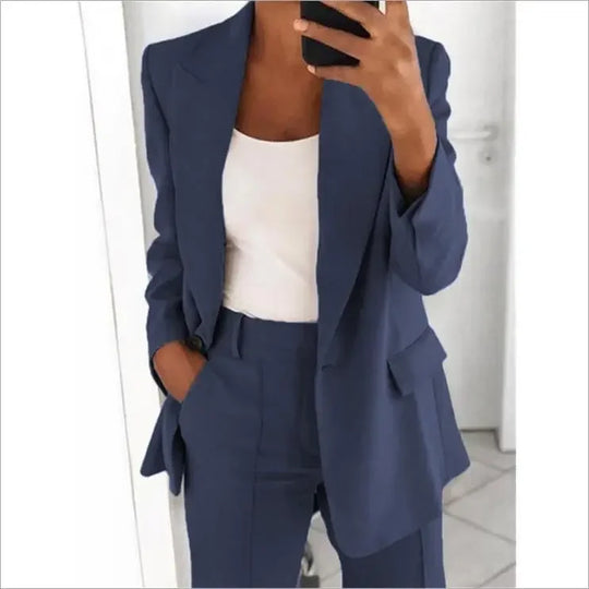 Heidi-Mode | S 5Xl Damen Blau Jacke Lässig Langarm Top Einfarbig Anzug Kragen Knopf Einfach Temperament Pendler Große Größe Blaue Jacke