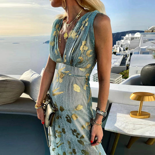 Fließendes Kleid mit V-Ausschnitt und Paillettenverzierung
