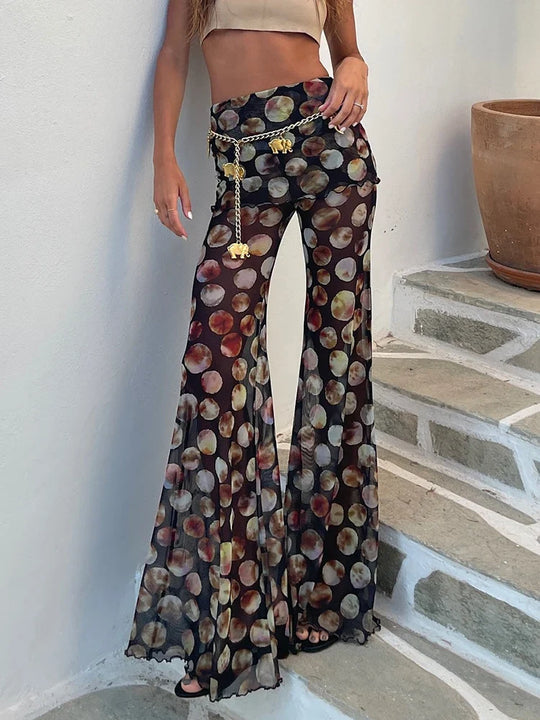 Heidi-Mode | Netz Leopardenmuster Hosen Damen Mode Hohe Taille Print Weite Beinform Hosen Weiblich Elegant Bedruckte Lange Hosen Röcke