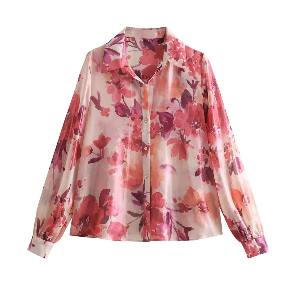 Heidi-Mode | Taop&Za Damen Temperament Locker Sitzendes Blumenmuster Langarmshirt/Hoch Taillierter Plissierter Rock Halber Rock