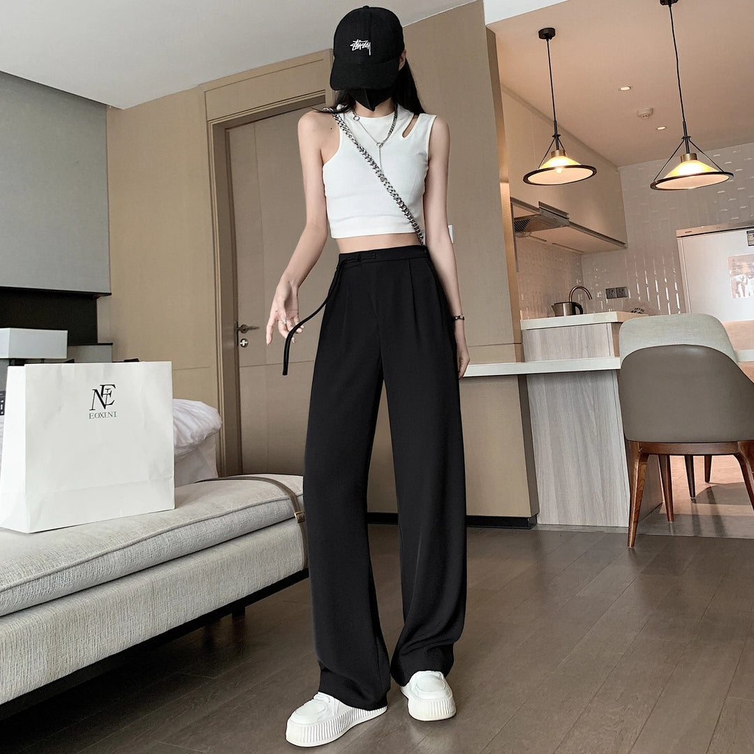 Heidi-Mode | Seoulish Hohe Taille Weiße Anzug Breite Beine Damen Hose Frühjahr Sommer Weiblich Elegant Minimalismus Gerade Locker Hose