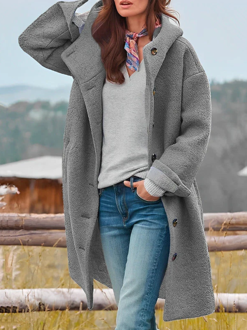 Heidi-Mode | Übergröße Bouclé-Jacke Mit Knopfverschluss