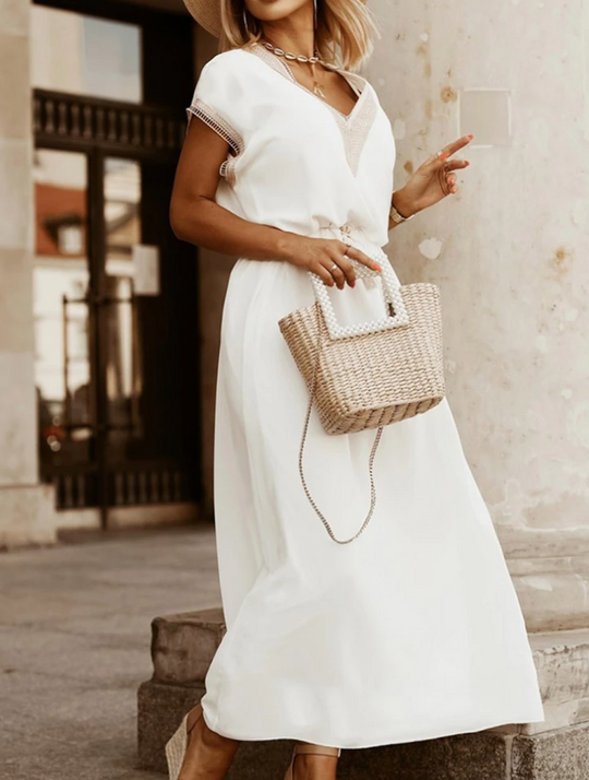 Lässiges Sommerkleid mit V-Ausschnitt und Taillenbund für Damen
