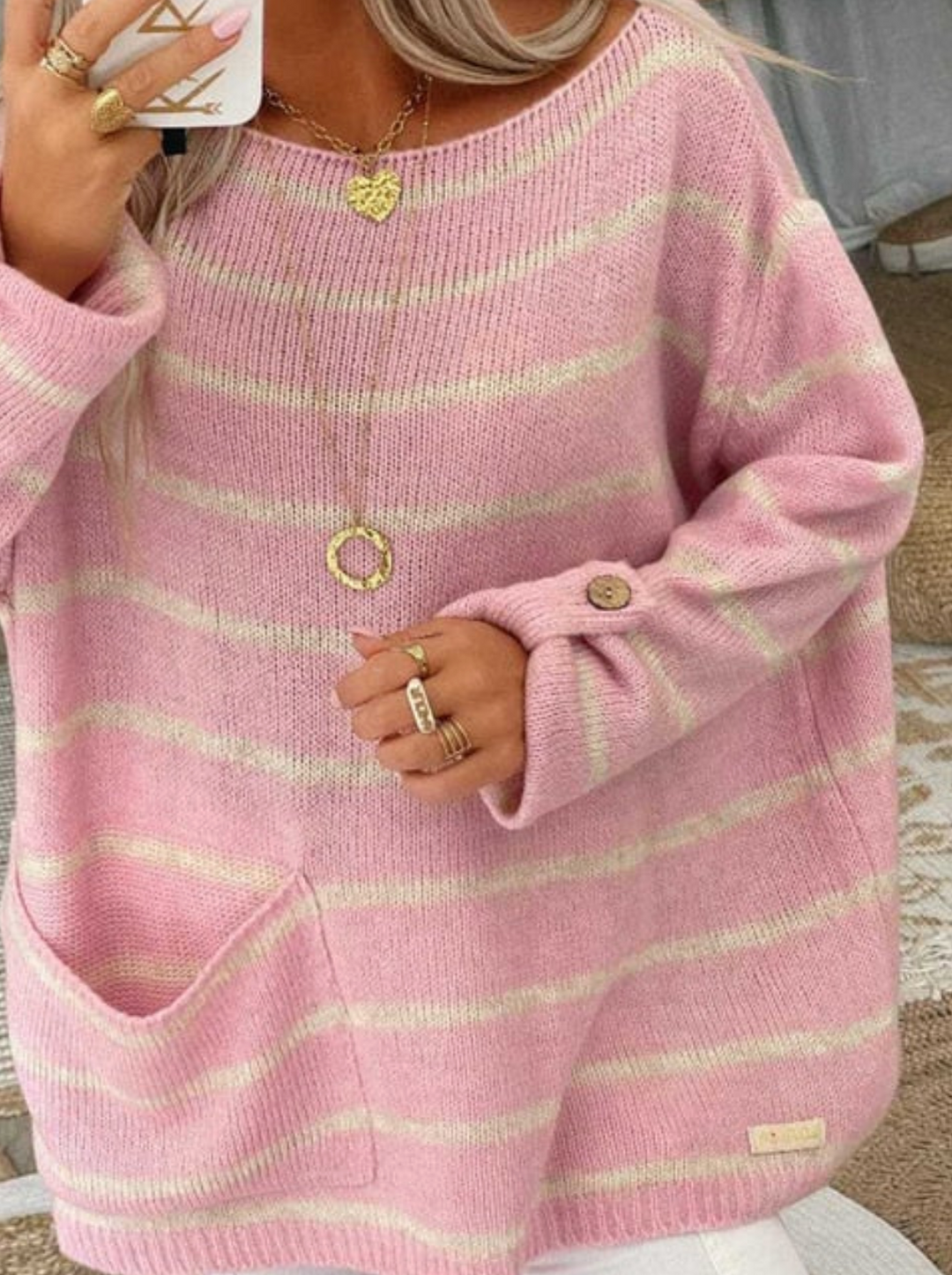 Heidi-Mode | Strick Oversize Pullover Wollmischung Lässig, Farblich