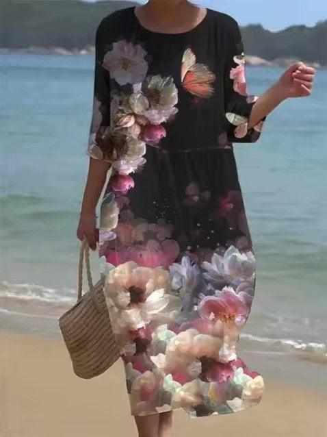 Heidi-Mode | Elegantes Kleid mit Blumenmuster Stilvoll mit Bauchbedeckung
