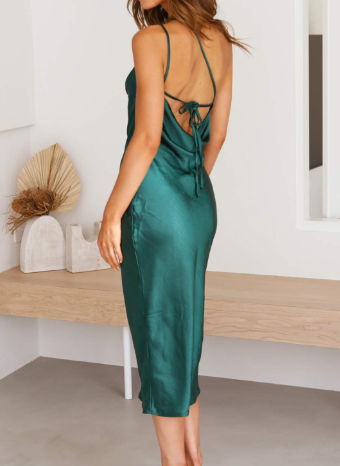 Damen-Midikleid aus Satin mit offenem Rücken