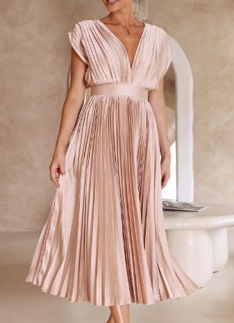 Damen-Kleid mit kurzen Ärmeln, einfarbig, lang