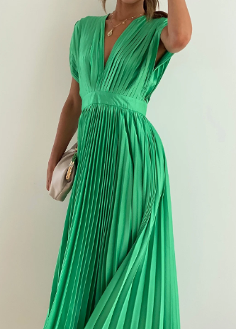 Damen-Kleid mit kurzen Ärmeln, einfarbig, lang