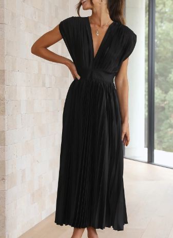 Damen-Kleid mit kurzen Ärmeln, einfarbig, lang