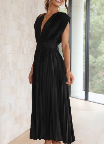 Damen-Kleid mit kurzen Ärmeln, einfarbig, lang