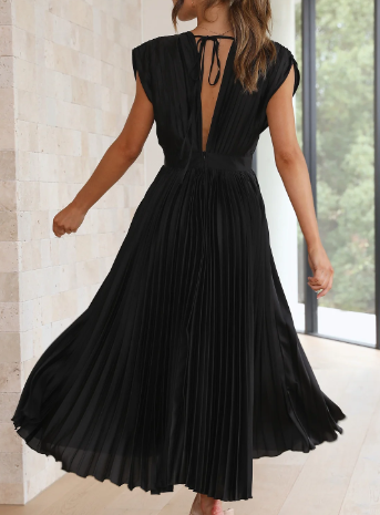 Damen-Kleid mit kurzen Ärmeln, einfarbig, lang