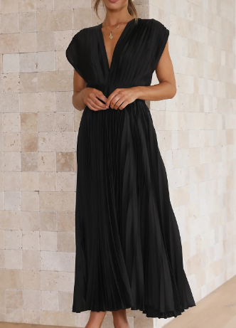 Damen-Kleid mit kurzen Ärmeln, einfarbig, lang