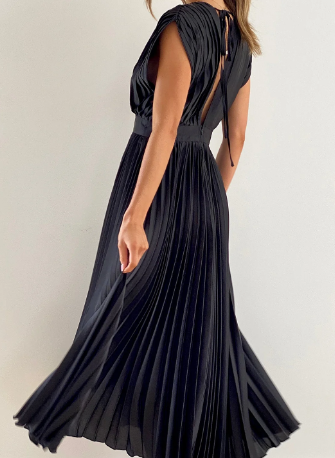 Damen-Kleid mit kurzen Ärmeln, einfarbig, lang