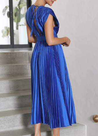 Damen-Kleid mit kurzen Ärmeln, einfarbig, lang