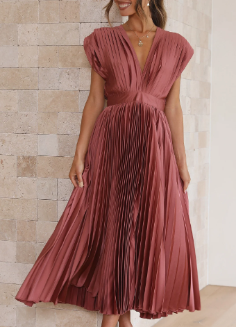 Damen-Kleid mit kurzen Ärmeln, einfarbig, lang