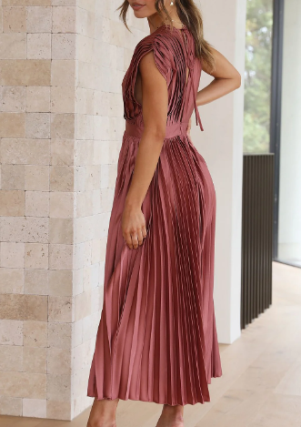 Damen-Kleid mit kurzen Ärmeln, einfarbig, lang
