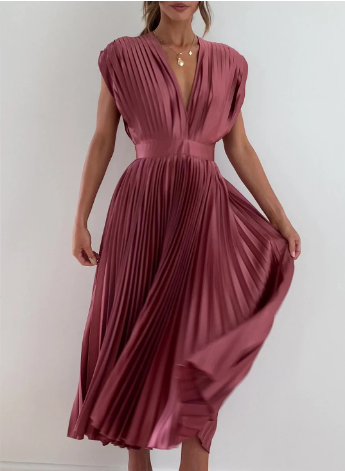 Damen-Kleid mit kurzen Ärmeln, einfarbig, lang