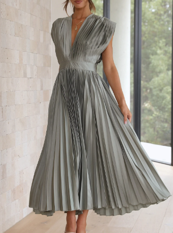 Damen-Kleid mit kurzen Ärmeln, einfarbig, lang