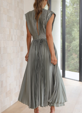 Damen-Kleid mit kurzen Ärmeln, einfarbig, lang