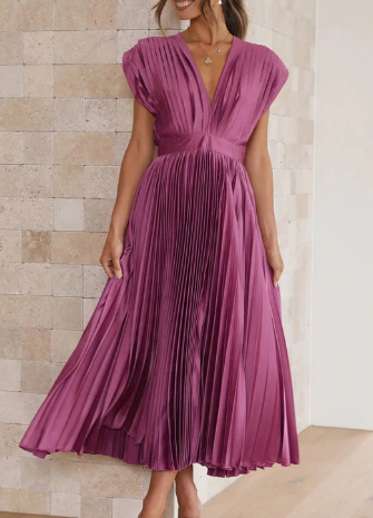 Damen-Kleid mit kurzen Ärmeln, einfarbig, lang