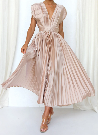 Damen-Kleid mit kurzen Ärmeln, einfarbig, lang