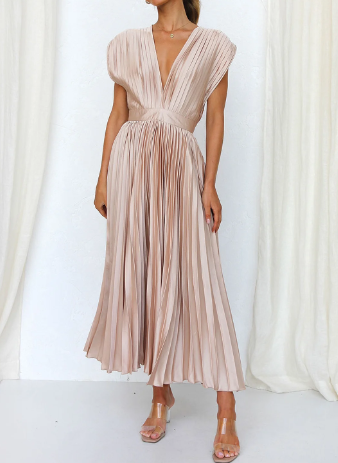 Damen-Kleid mit kurzen Ärmeln, einfarbig, lang