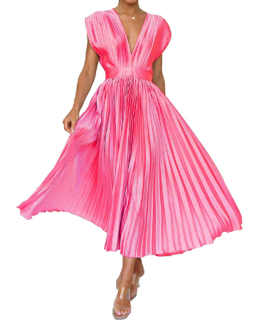 Damen-Kleid mit kurzen Ärmeln, einfarbig, lang