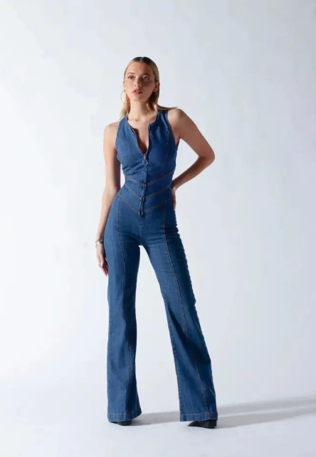 Damen-Overall im Retro-Stil, schmal, mit hoher Taille