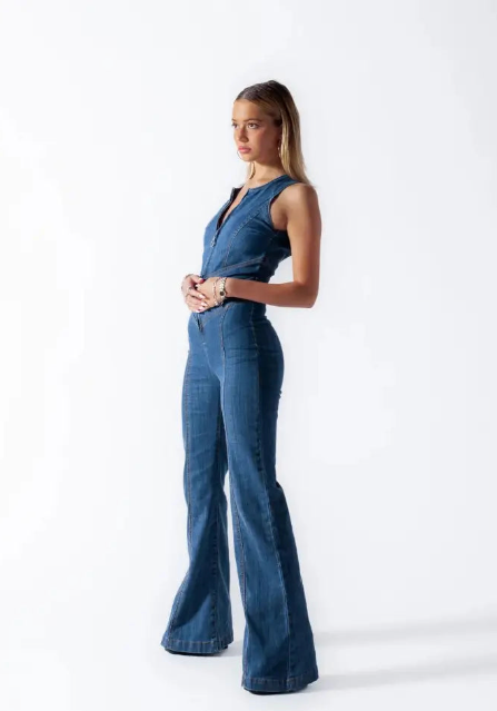 Damen-Overall im Retro-Stil, schmal, mit hoher Taille