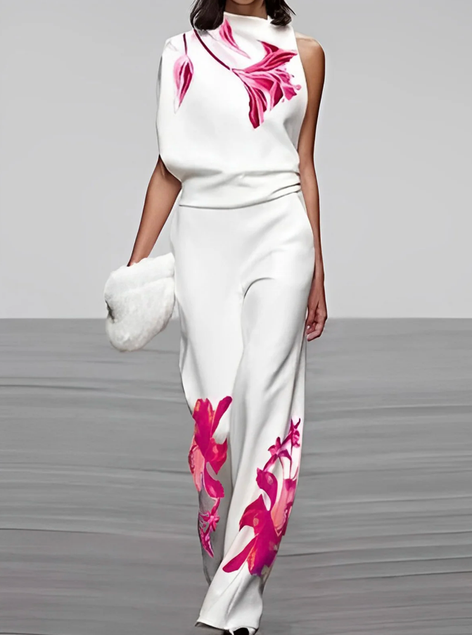 Blumen Rollkragen Top und weite Hose Set