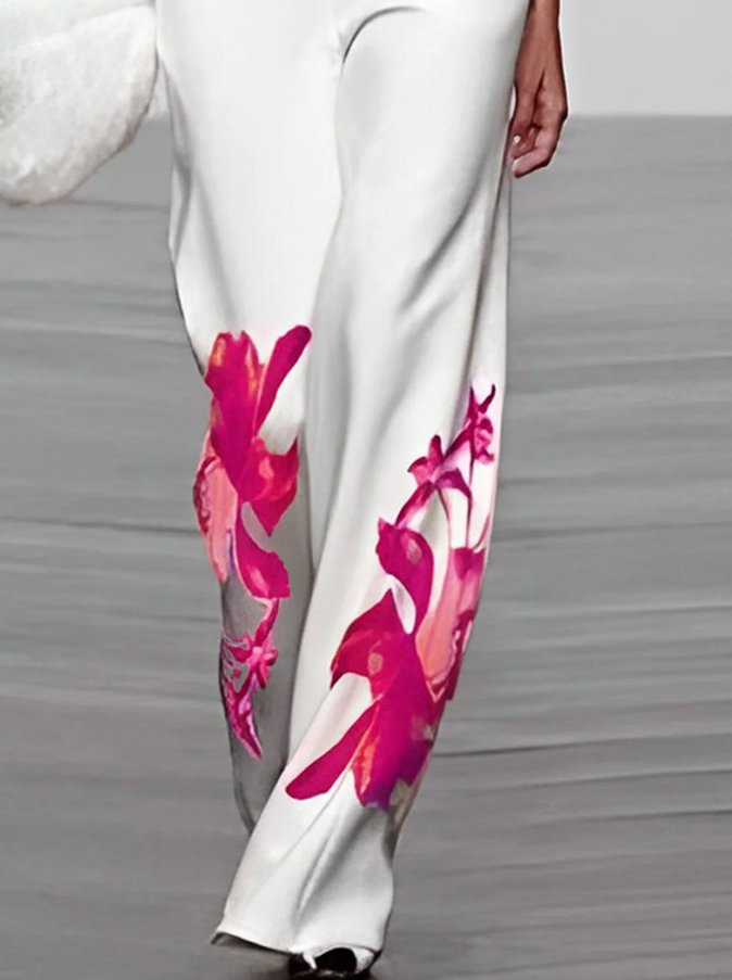 Blumen Rollkragen Top und weite Hose Set