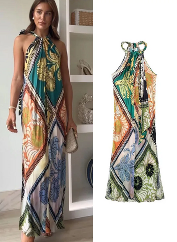 Damen Print Boho Midi Lose Kleider