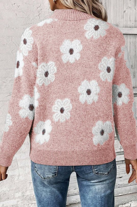 Heidi-Mode| Pullover mit Blumenmuster und halbem Reißverschluss