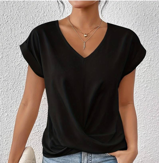 Heidi-Mode | Damen V-Neck Bluse mit kurzen Ärmeln