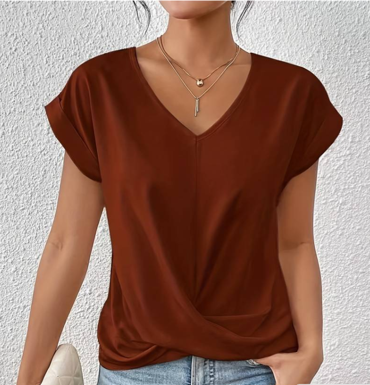 Heidi-Mode | Damen V-Neck Bluse mit kurzen Ärmeln