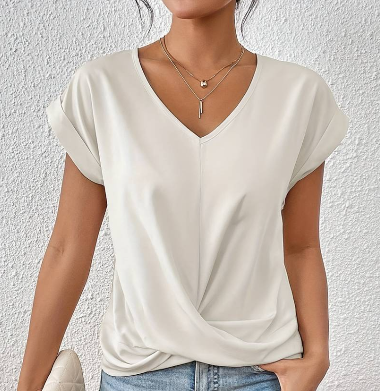 Heidi-Mode | Damen V-Neck Bluse mit kurzen Ärmeln