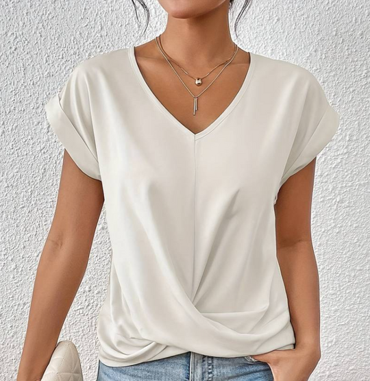 Heidi-Mode | Damen V-Neck Bluse mit kurzen Ärmeln