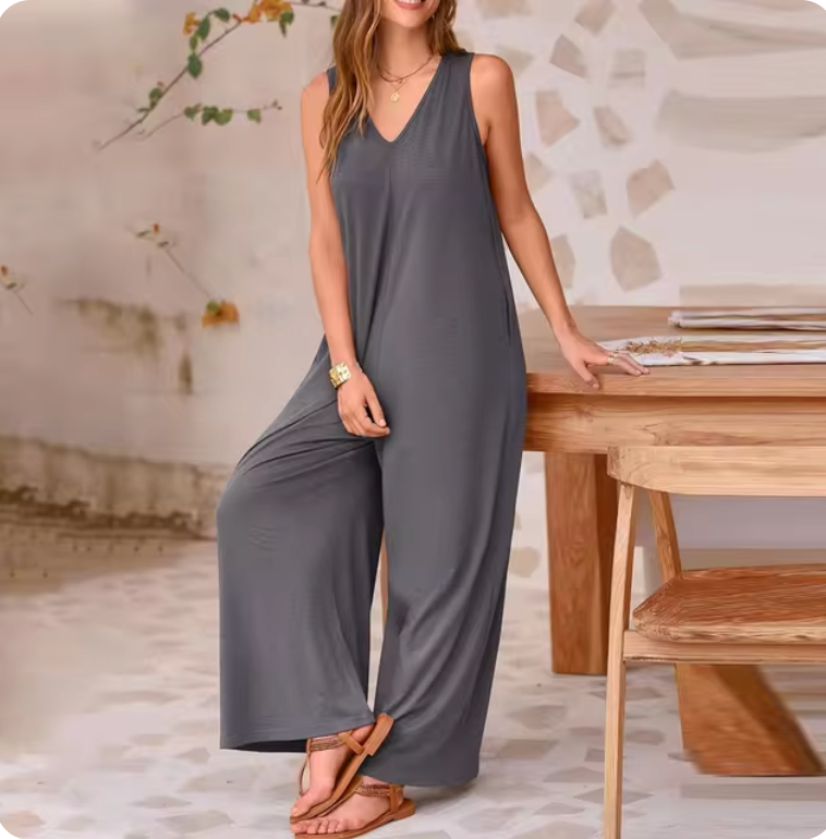 unser klassischer Jumpsuit mit V-Ausschnitt