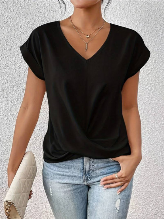 Heidi-Mode | Lässige Drapierte V-ausschnitt Bluse für Damen