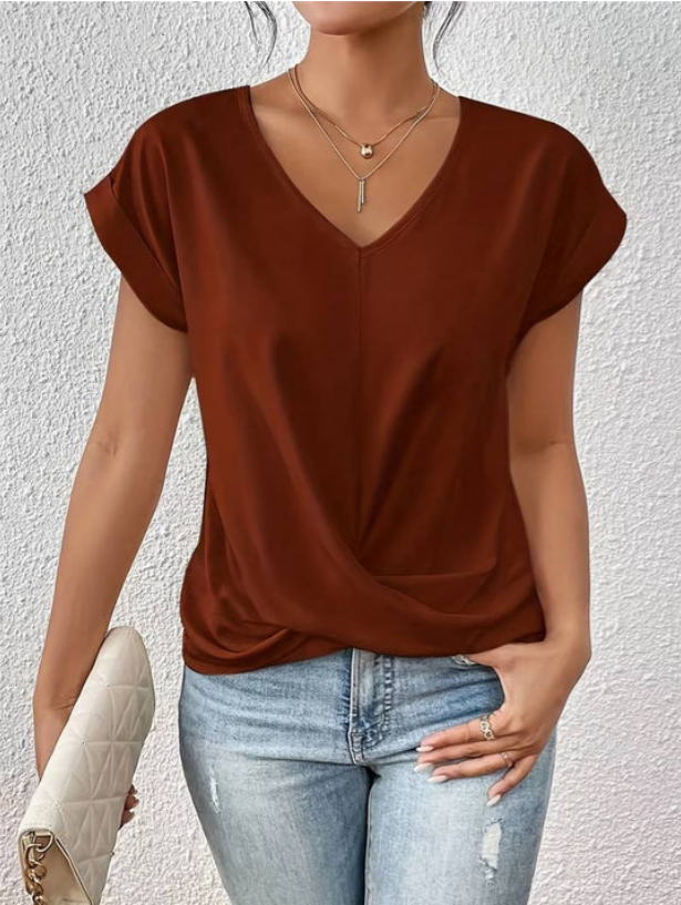 Heidi-Mode | Lässige Drapierte V-ausschnitt Bluse für Damen
