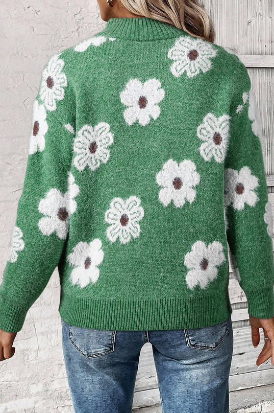 Heidi-Mode| Pullover mit Blumenmuster und halbem Reißverschluss