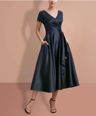 elegante schwarze Midi-Kleid