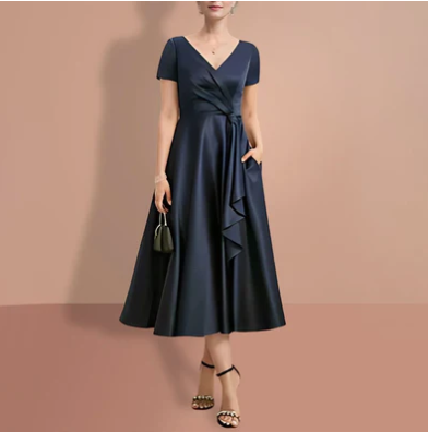 elegante schwarze Midi-Kleid