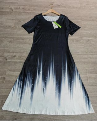 basic midi-kleid mit Farbblöcken und rundem Hals