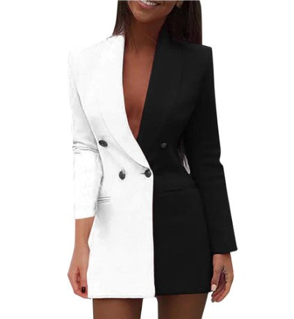 zwei-farbige Blazer-Kleid mit doppelter Knop Reihen und Farbfeldern
