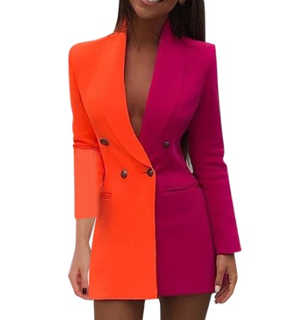 zwei-farbige Blazer-Kleid mit doppelter Knop Reihen und Farbfeldern