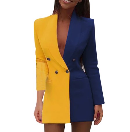 zwei-farbige Blazer-Kleid mit doppelter Knop Reihen und Farbfeldern